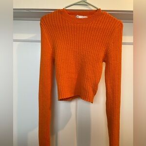 Orange Cropped Long Sleeve Sweater Top from Zara